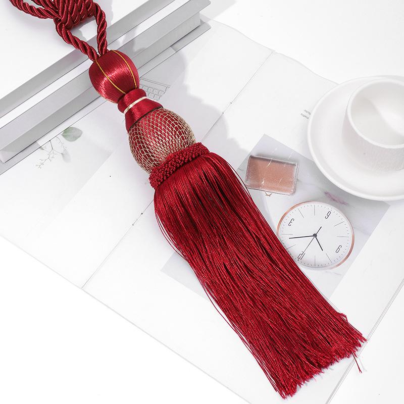 Gold Thread Tassel Tieback with Mesh Ball - Decorative Curtain Tie Ropes and Accessories
