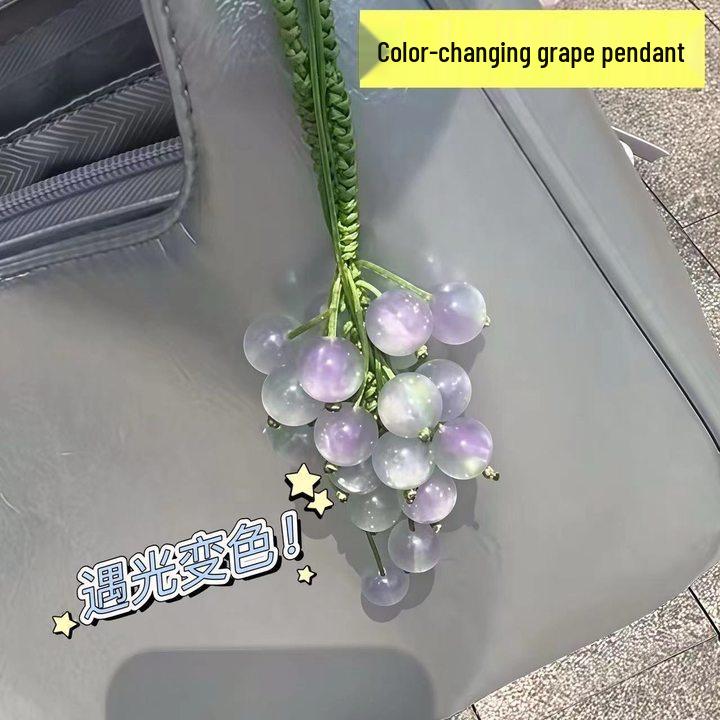 Sunlight-Activated Green Grape Glass Bead Pendant Key Charm for Bestie