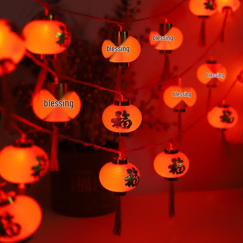 Solar-Powered Waterproof Red Lantern String Lights for Outdoor New Year Festival Decoration