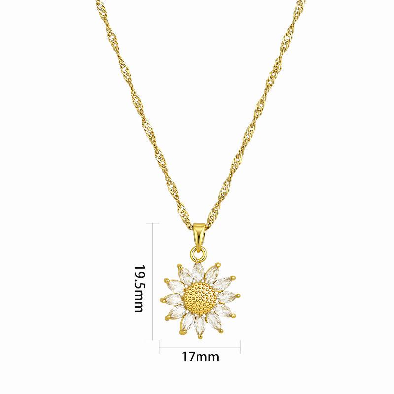 Sunflower Collarbone Necklace: 18k Gold and Zircon Pendant with Diamonds