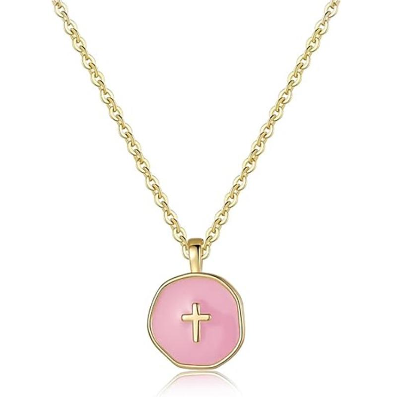Stainless Steel Irregular Enamel Colorful Round Pendant Necklace For Women Stainless Steel Cross Opal Choker Gifts