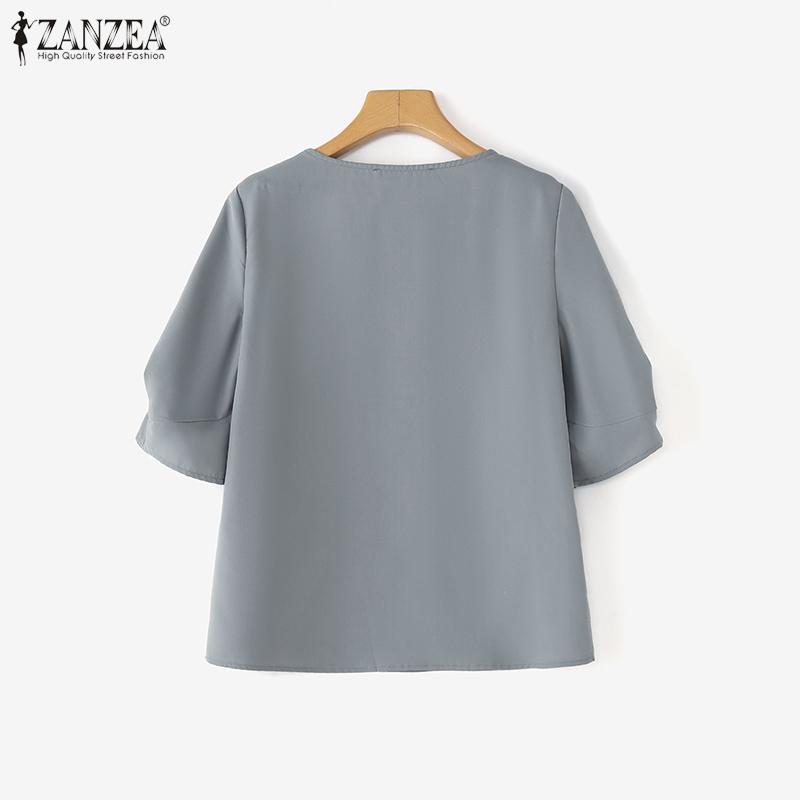 ZANZEA Dámská ležérní halenka s kulatým výstřihem, volným střihem a polovičním rukávem