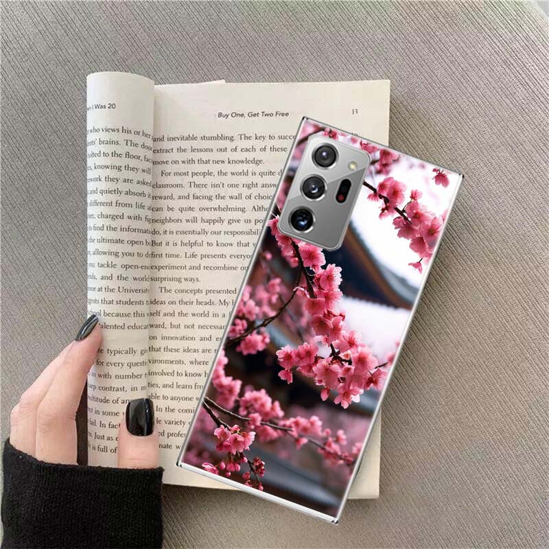Snowy Peach Blossom Tree In Front of the House Phone Case For Samsung Galaxy S25 Edge S24 S23 FE S22 S26 Ultra S21 S20 S10 Plus