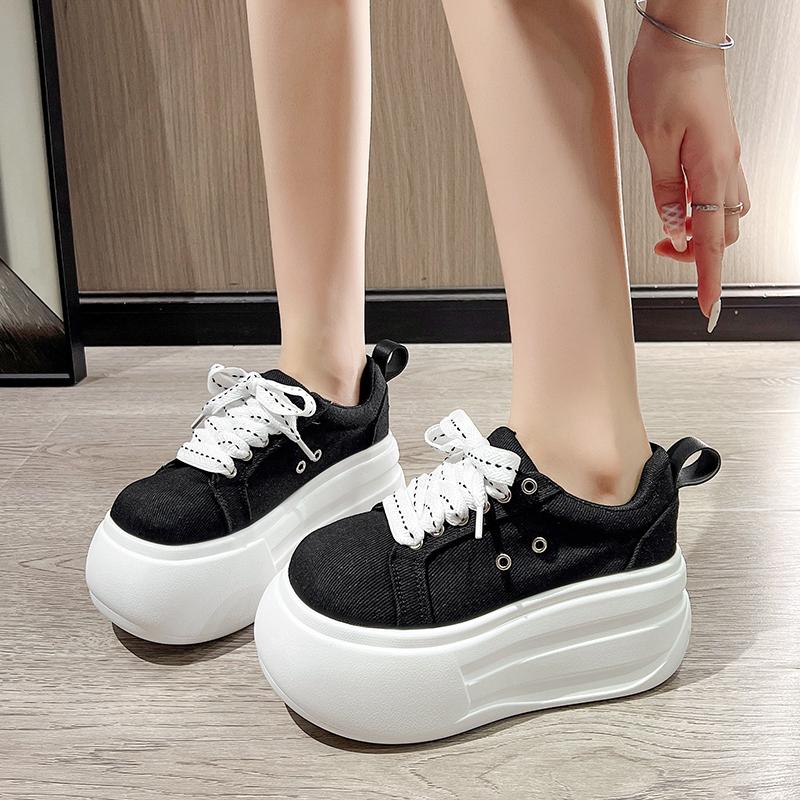 Fashion 8cm Canvas Vulcanize Casual Shoes Women 2025 Spring Autumn Platform Wedge Sneakers Breathable High Brand Ladies Shoes