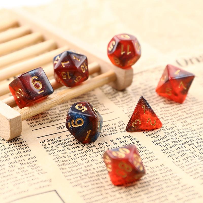 Star Shine Glitter Sparkles Polyhedral Dice Set D4 D6 D8 D10 D% D12 D20 for TRPG/DND Game 7pcs/set Dice Family Party Board Games