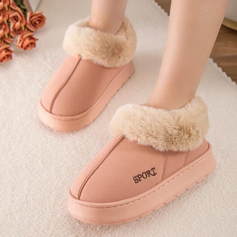 Thick Plush Snow Boots Women Casual Wrap Heel Faux Fur Cotton Padded Shoes Woman Comfy Anti-slip Winter Boots Mujer