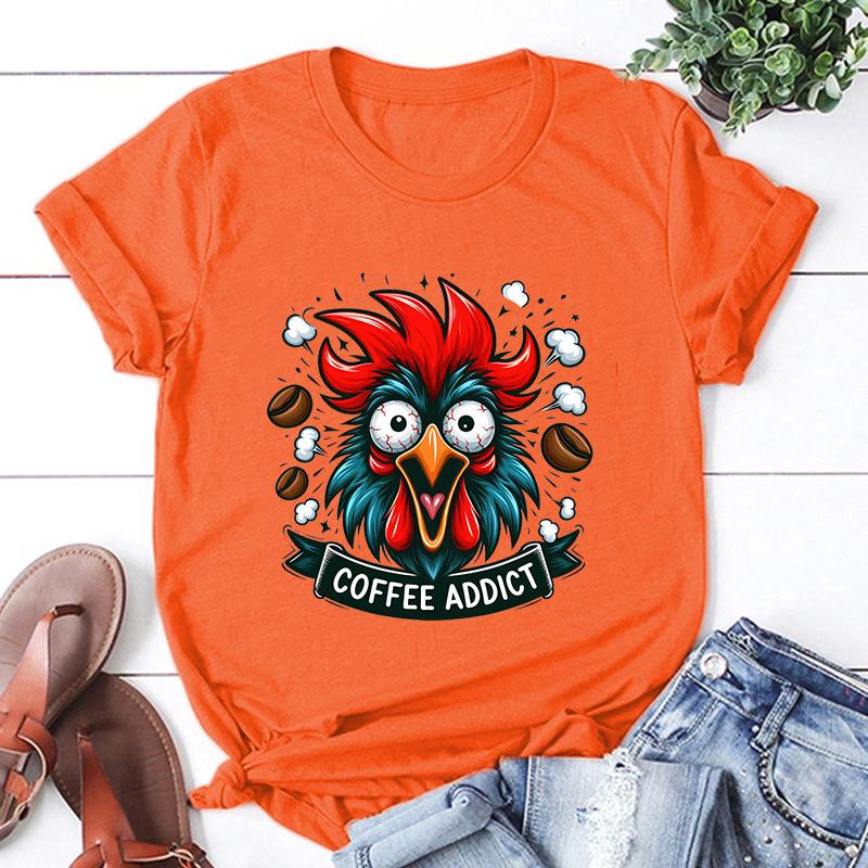 

Funny Chicken Coffee Addict Print T-Shirt Men Women Loose Short Sleeve Round Neck Top Unisex Casual Shirt Tees 4XL