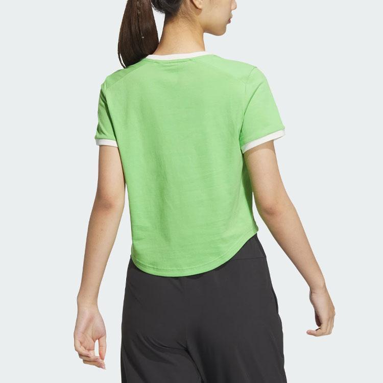 Adidas Small Logo Color Block Sports Casual Short Sleeve T-Shirt Women Tops Lime-Green JI6872