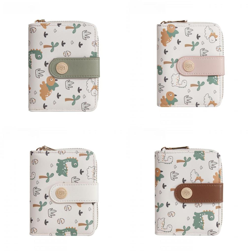 Wallet Women Short Pu Card Holder With Animal Dinosaur Print And Contrast Colors For Daily Use