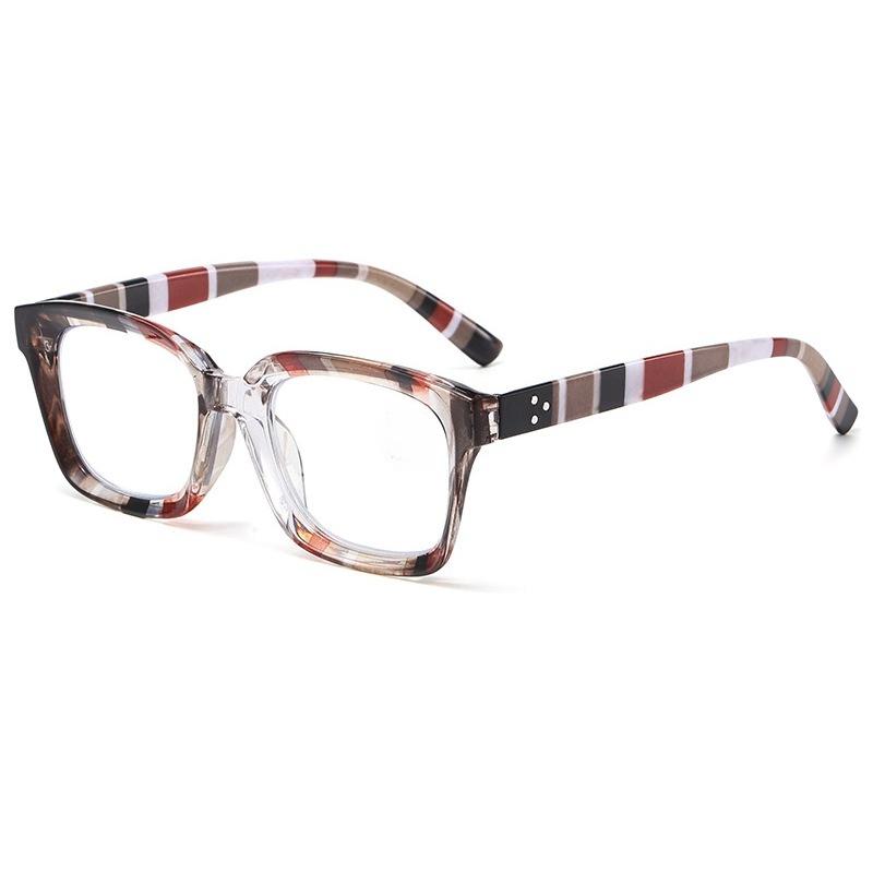 Unisex Fashionable Multifocal Presbyopia Glasses Fashionable Striped Frame Blue Light Blocking Glasses for Farsightedness +4.0