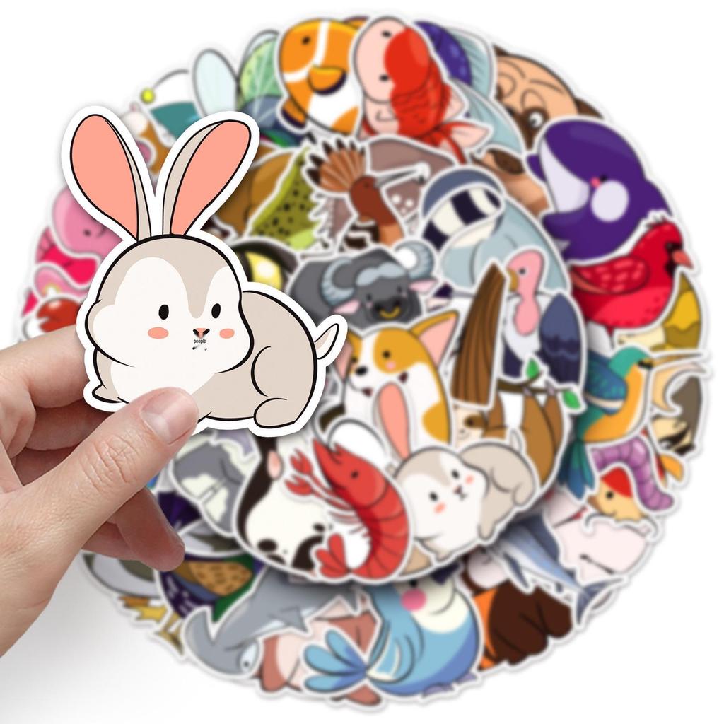 50 Cartoon Animal Stickers: Hand-Drawn, Cute, Creative Decor for Skateboards, Water Cups, and Phone Cases (50 Sheets)