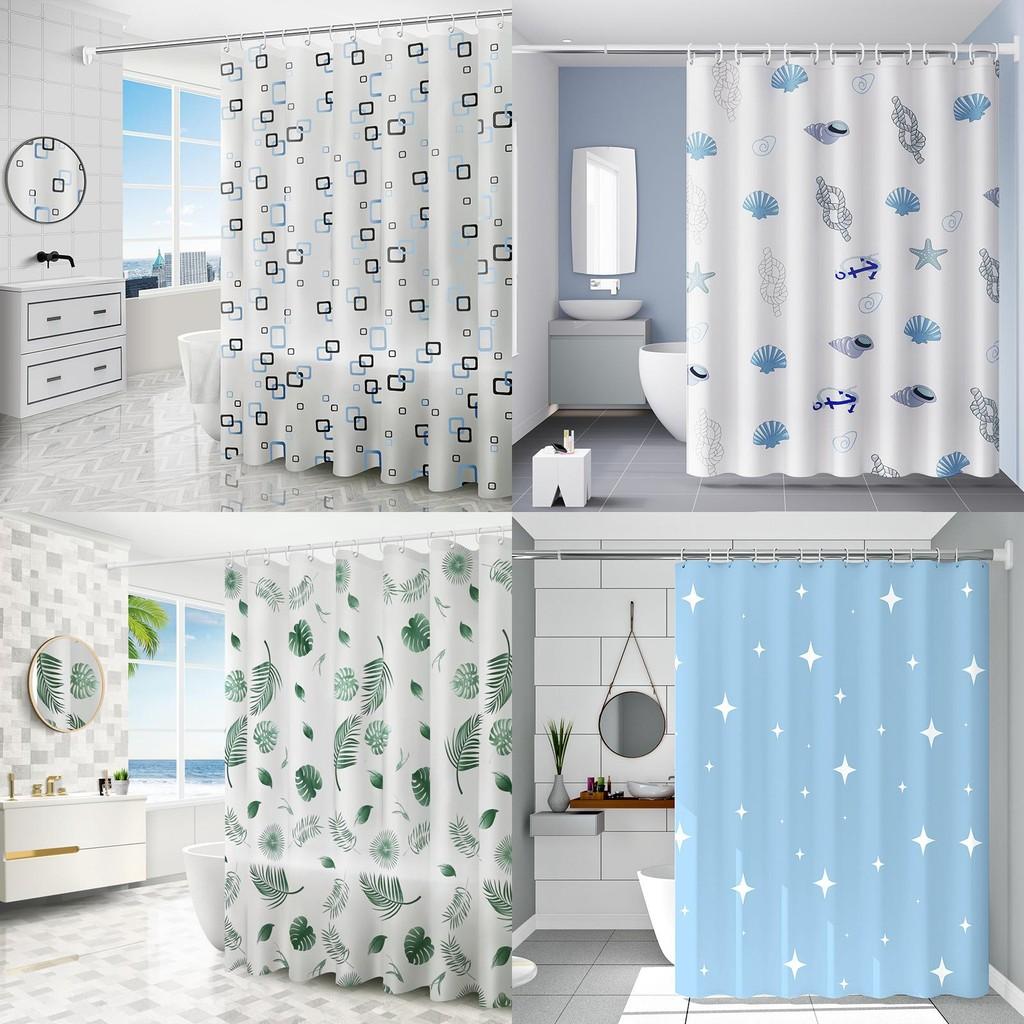 Leaf Geometric Pattern Peva Shower Curtain Waterproof Moldproof Divider Bathroom