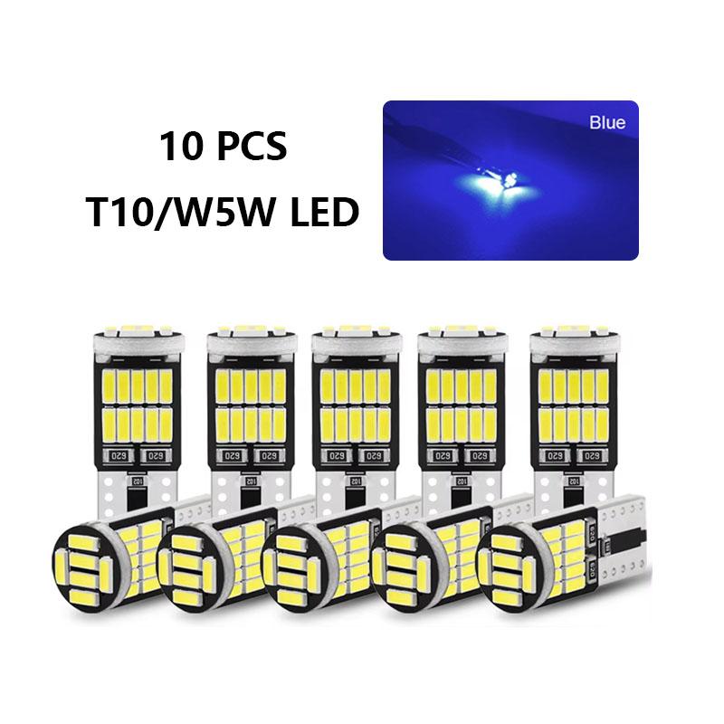 10PCS T10 W5W 194 501 Led Bulb Canbus No Error Car Interior Light 26 SMD 4014 Chip Pure White Instrument Lights Lamp Auto Bulb