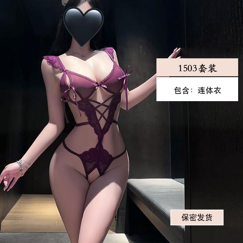 Yiyue Erotic Underwear French High-end Lace Seduction Onesie Sexy Open Crotch Perspective Flirting Pajamas 1101