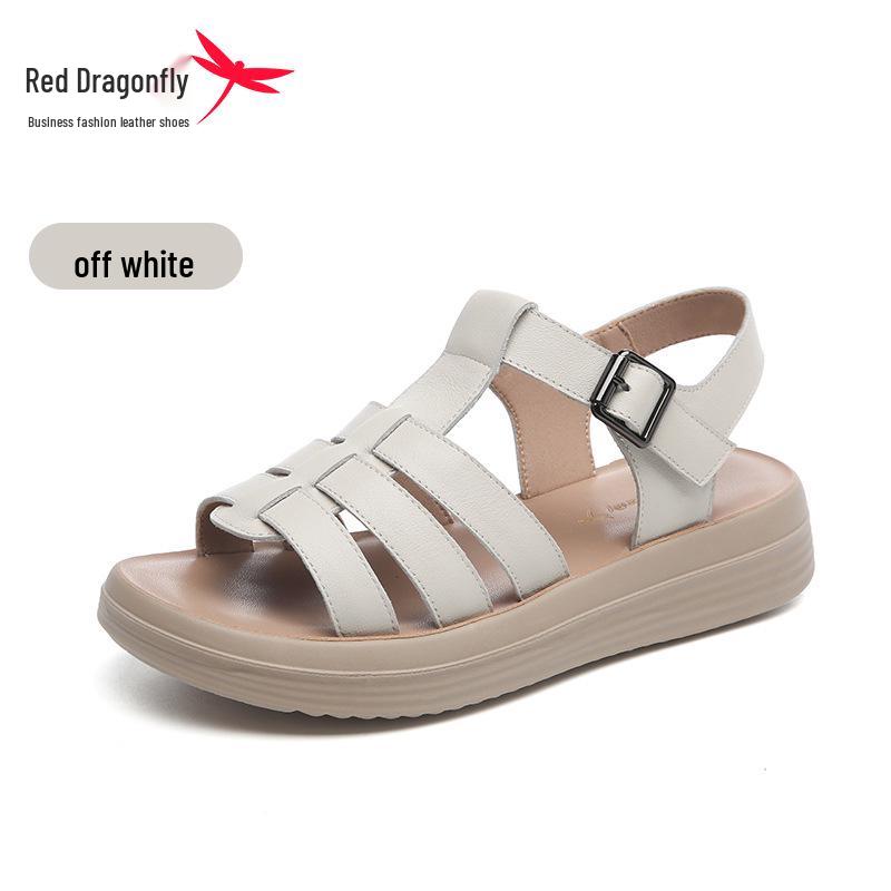 Women s Red Dragonfly 2025 Summer Soft Sole Genuine Leather Roman Sandals - Thick Sole Beach Shoes for Outdoor Wear with Skirts 38 покинуть белый