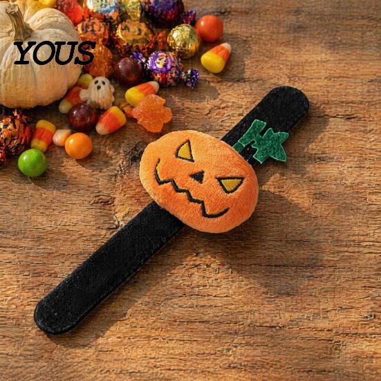 Soft Plush Wrist Wraps Halloween Stuffed Slap Bracelet, Pumpkin Ghost Bat Skull Cat Character Bracelets Cute Band Props for Boys Girls Party
