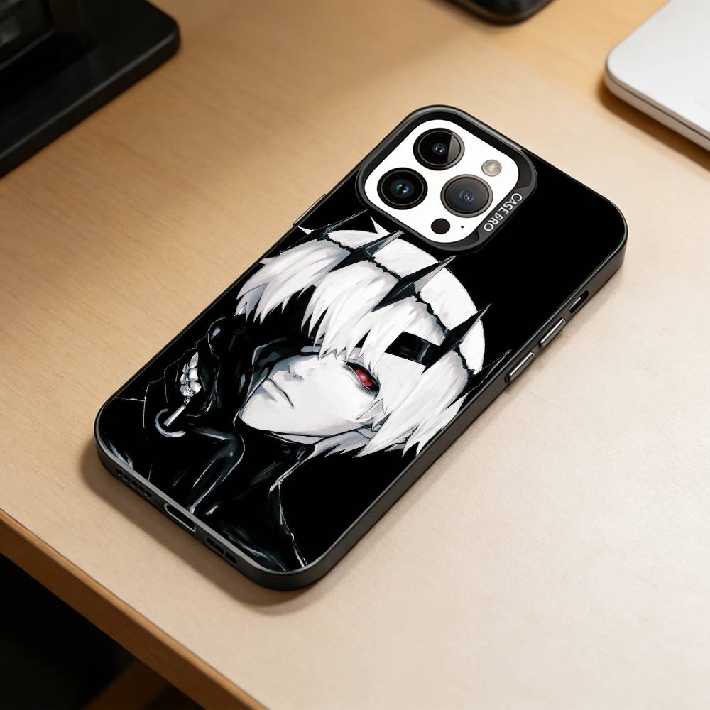 Amine T-Tokyo Ghoul Phone Case For iPhone 17,16,15,14,13,12,11 Plus,Pro Max,XS,Colored Silver Plated Inside Cover