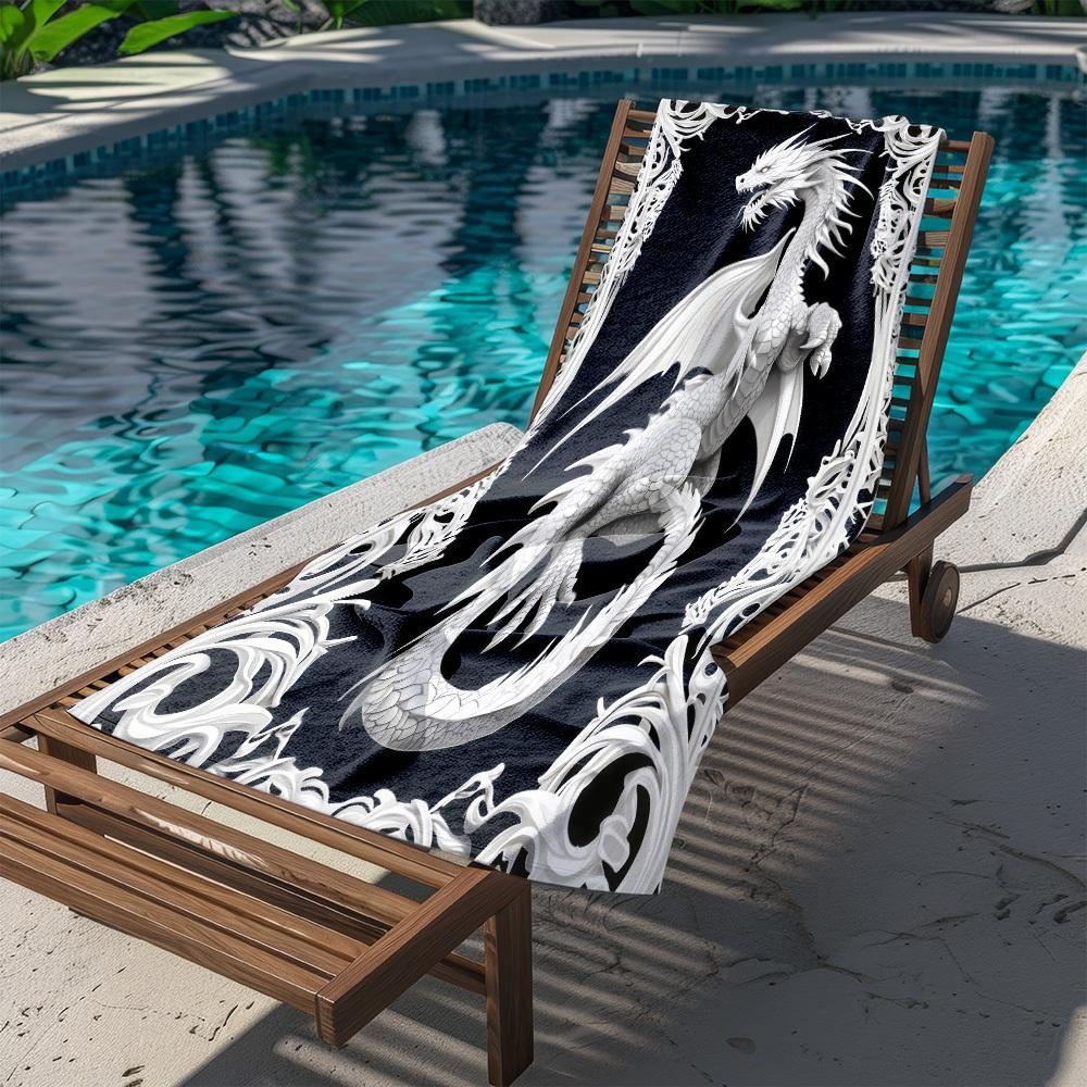 Gothic White Dragon Beach Towel Patterned Sunscreen And Windproof Suitable For Swimming Pool Camping Travel Blanket