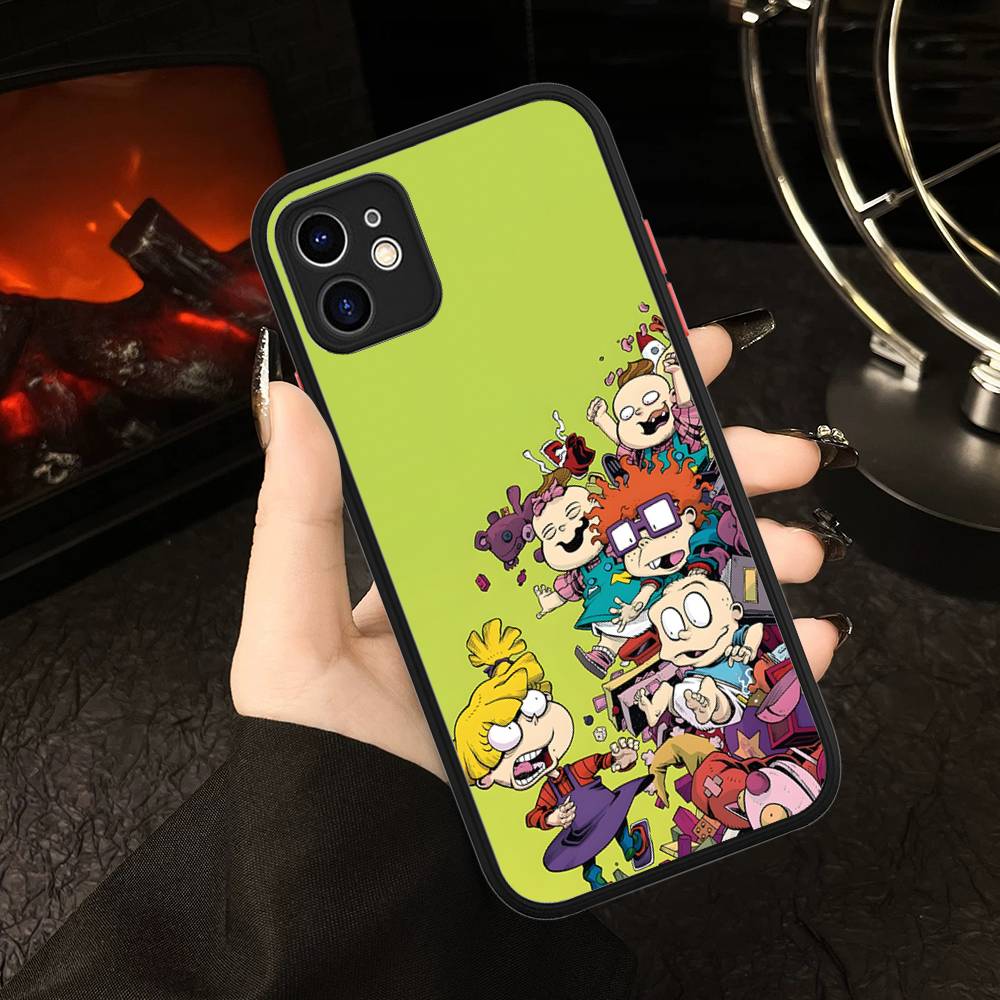 Cartoon Funny R-Rugrats For IPhone 16 15 14 13 12 11 Pro Max X XS MAX Plus Translucent Black Phone Cover