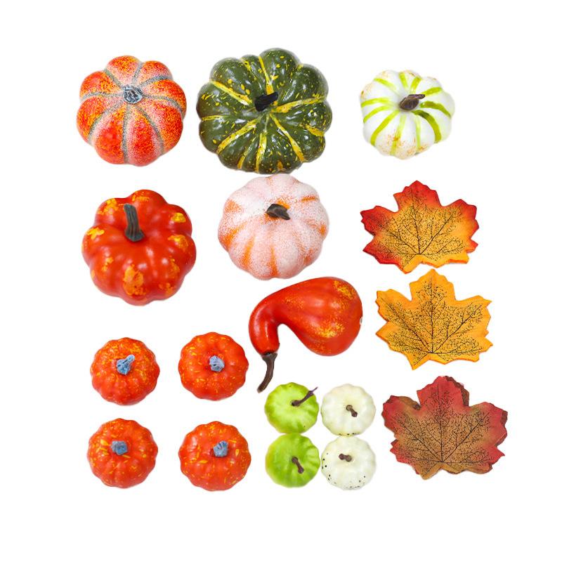 12pcs/set Halloween Foam Decor Set Simulated Small Pumpkin Maple Leaf Pinecone for Party Props Photo Shooting Home Decoration