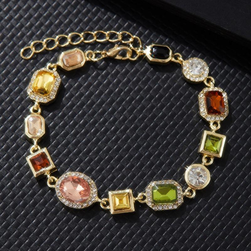 Adjustable Multi-Shape Colorful Cubic Zirconia Link Chain Bracelet for Women