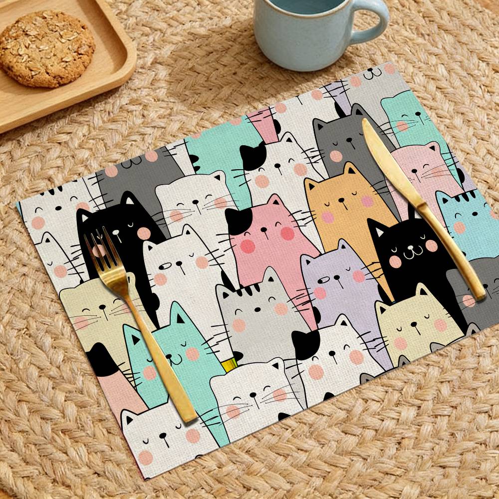 Cute Cartoon Cats Print Placemats For Cafes Casual Restaurants Outdoor Picnics Camping