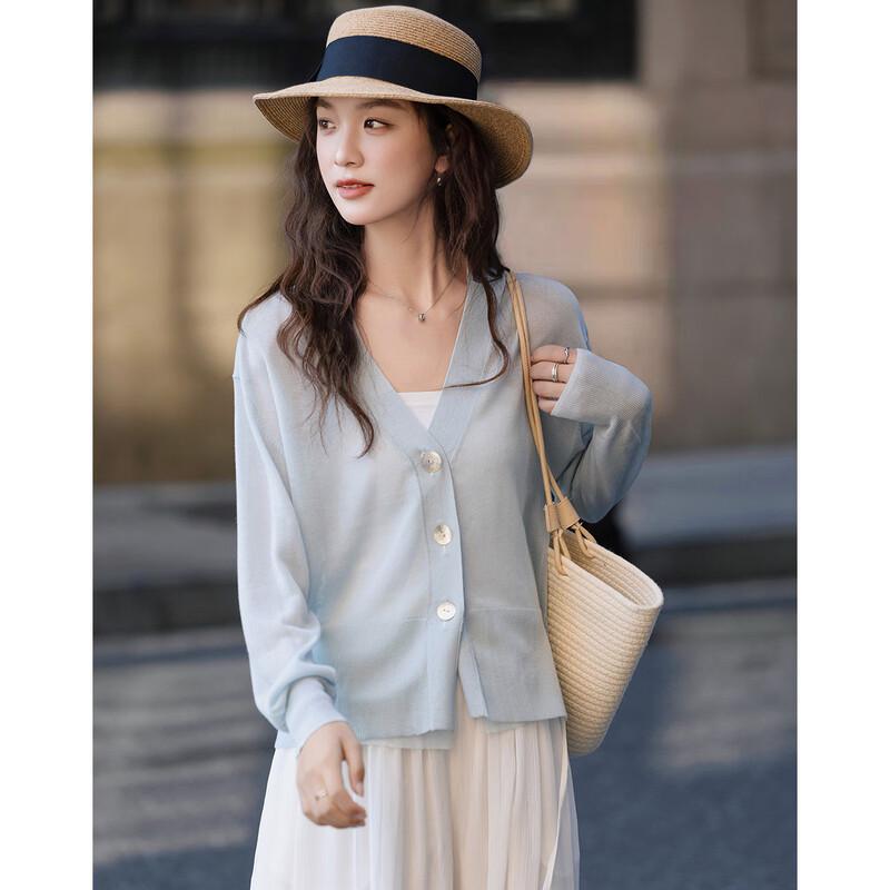 Women's V-Neck Lyocell Blend Hollow-Out Cardigan