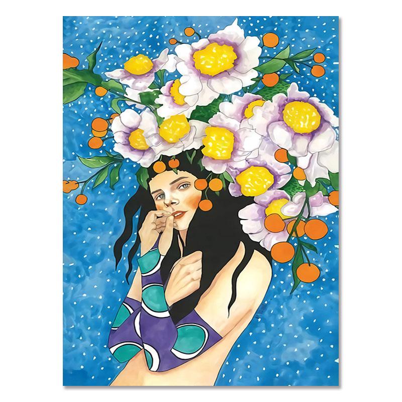 Abstract Flowers Girl Hair Wall Art Canvas Painting Bird Nordic Poster Art Prints Wall Pictures for Living Room Vintage