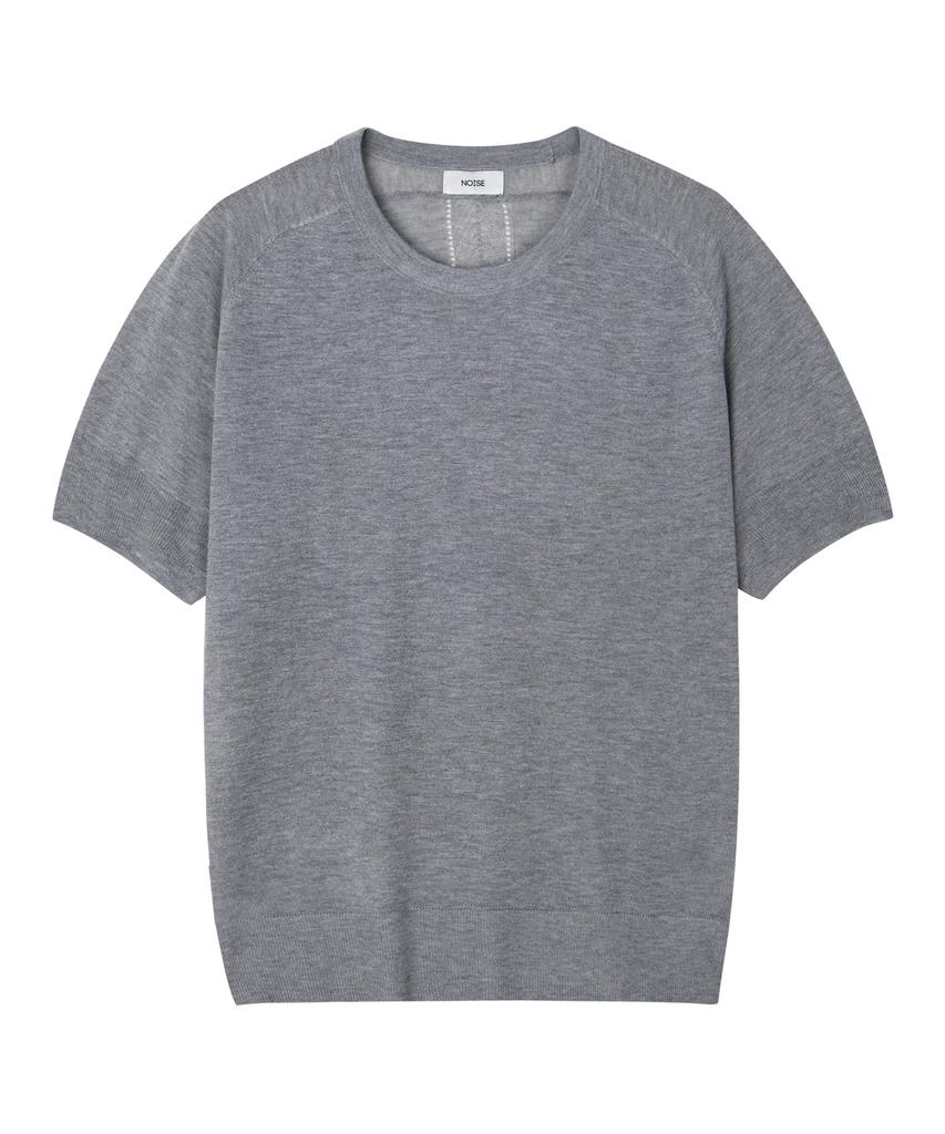 NOISE Point Punching Round Short Sleeve Knit - Gray