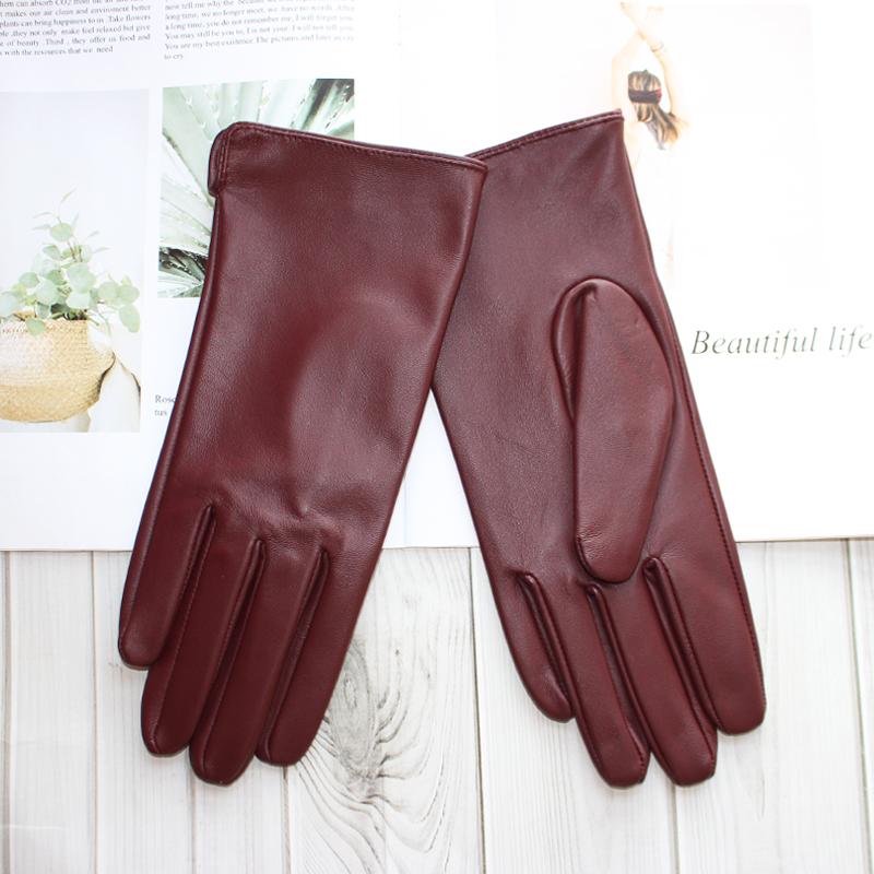 New Ladies Sheepskin Touch Screen Gloves Single Leather Thin Unlined Classic Solid Color Versatile Straight Driving Gloves
