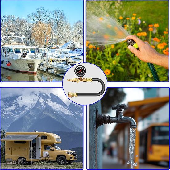 Upgraded RV Winterizing Kit, 17Inch RV Blowout Hose Adapter Kit With Oil Pressure Gauge & Shut Off Valve, Boat Winterizing Kit Camper Blow Out
