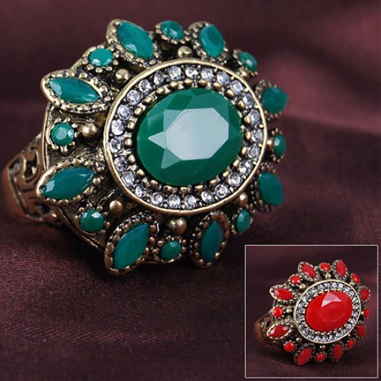 Women's Ethnic Style Retro Resin Alloy Party Jewelry Big Flower Ring Size 7-10