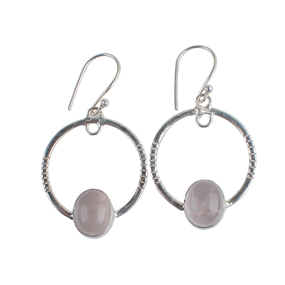 Rose Quartz Gemstone 925 Sterling Silver Handmade Jewelry Earrings 1.37" For Her EE-67-28