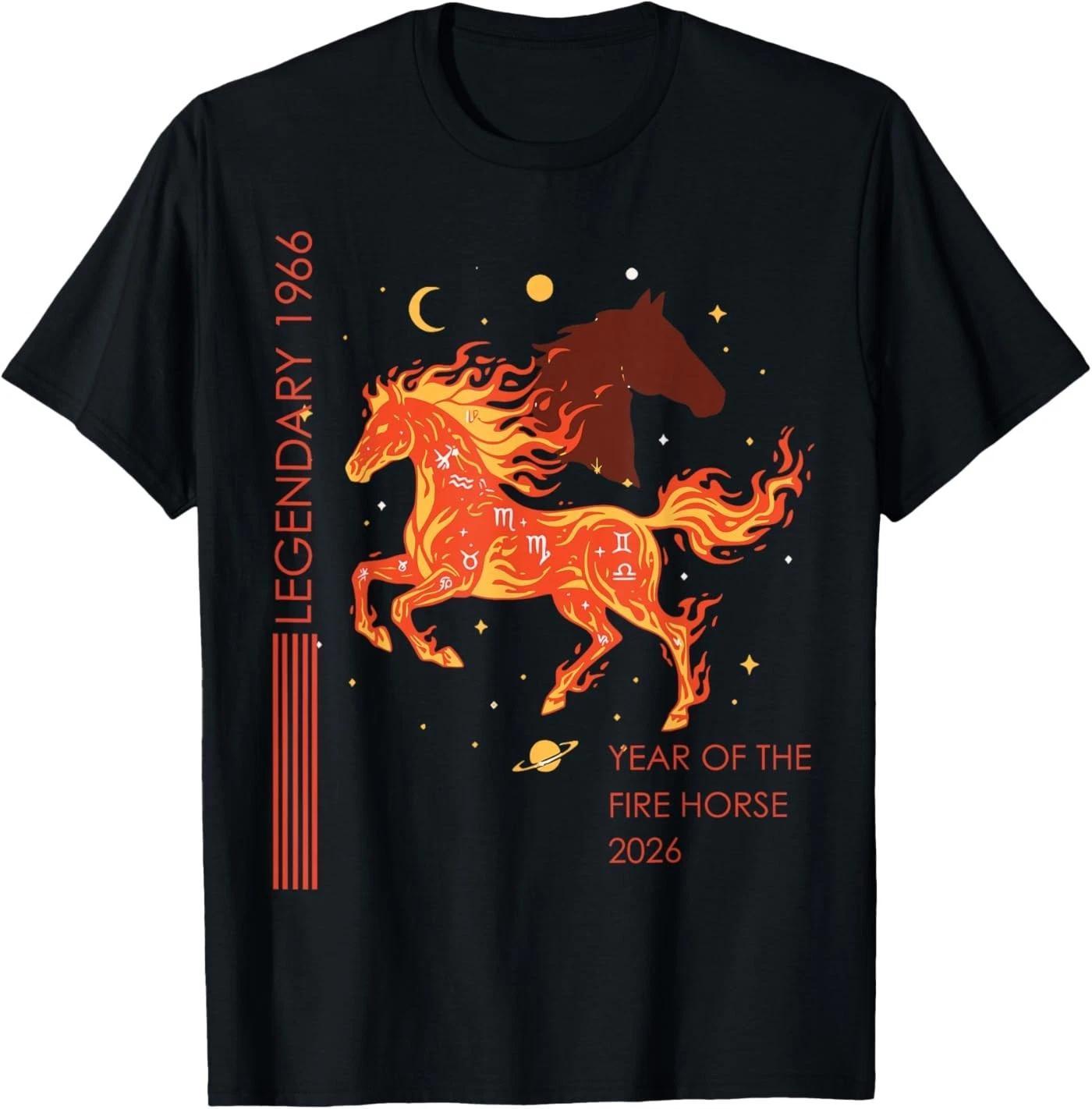 Legendary 1966 Fire Horse 60th Birthday 2026 Retro Zodiac T-Shirt 4XL