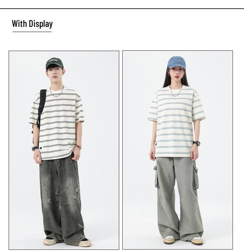 Sailor Striped Men's Loose Fit Short Sleeve Tee - Trendy Summer Couple's Top