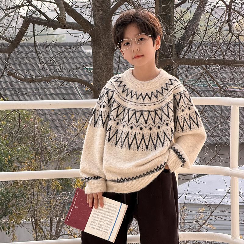 Kids Winter Retro Fair Isle Thick Knitted Sweater Unisex