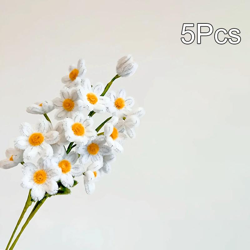 5Pcs Pipe Cleaner Handmade Daisy Flower Home Decor Finished Artificial Chenille Stems Daisy Bouquet