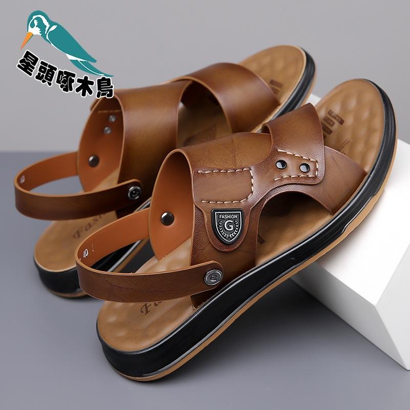 

Men s sandals summer new leather dual-purpose casual beach shoes non-slip soft-soled cool slippers sandals 44