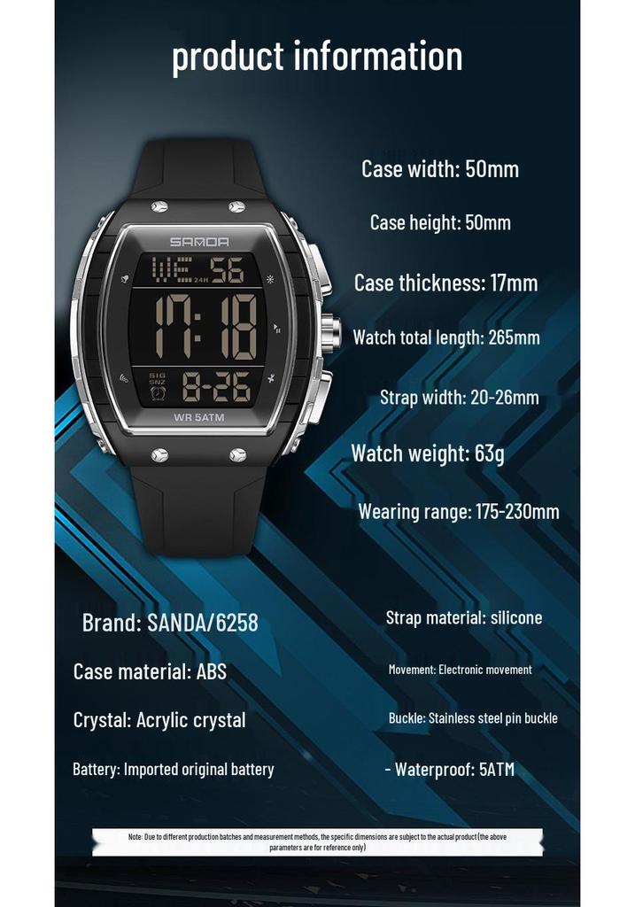SANDA Men's Multifunctional Barrel-Shaped Sports Watch - Waterproof & Fashionable with Single Display Timing