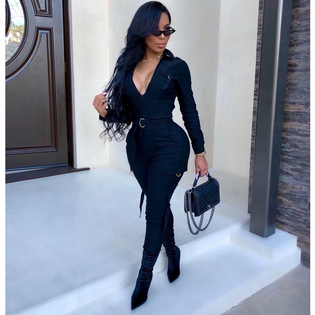 Streetwear Jumpsuits Zipper Sashes Fashion Women Long Sleeves Autumn Casual Slim Streetwear Jumpsuits Zipper Sashes Fashion Women Long Sleeves Autumn Casual Slim