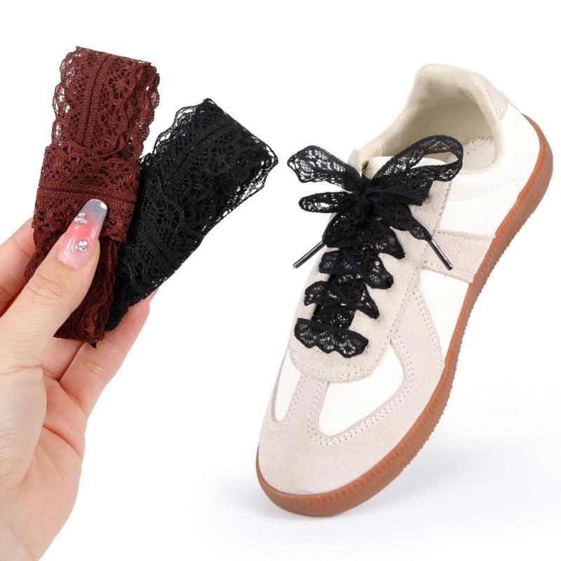 1 Pereche Șireturi Elegante din Dantelă pentru Femei și Fete Pantofi Casual Adidași Șireturi Plate Late de 3CM Înlocuire