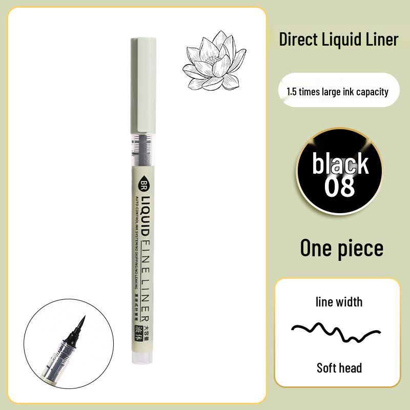 High-Capacity Black Waterproof Fine Liner Brush Pen for Students & Artists