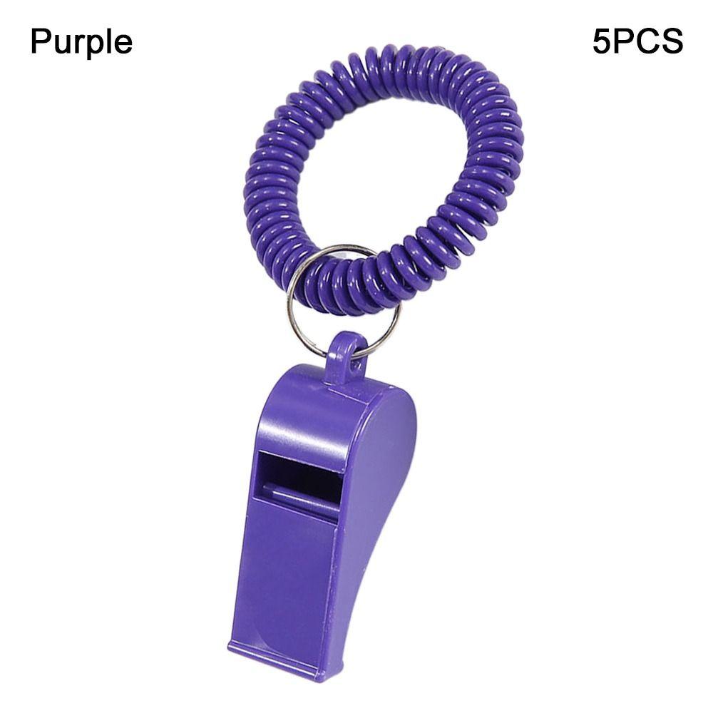 5pcs With Rope Spring Wristband Whistle Plastic Rugby Party Whistle  Training School Soccer Tools
