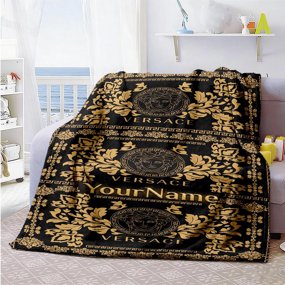 Versace Personalized Text Blanket Cozy Personalized Blanket Durable Comfort Great for Bedding Livingroom Sofa Chair for All Occasions