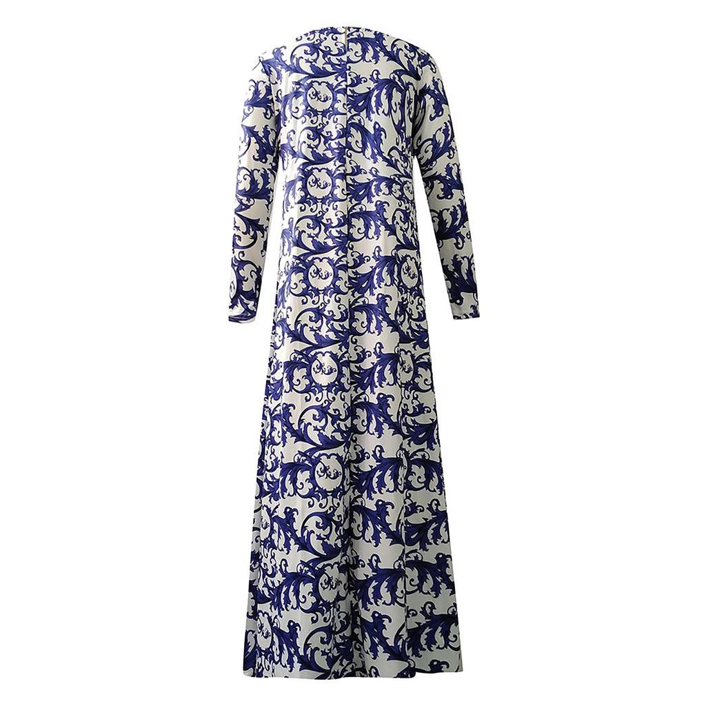 Women Dubai Arabian Floral Print Long Dress Muslim Dress Islamic Long Dress