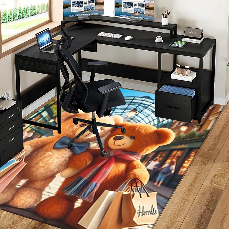 1pc Teddy Bear Friends Office Chair Mat - Anime Cartoon Design, Non-Slip Carpet for Home and Office Decor, Suitable for All Seasons.C059