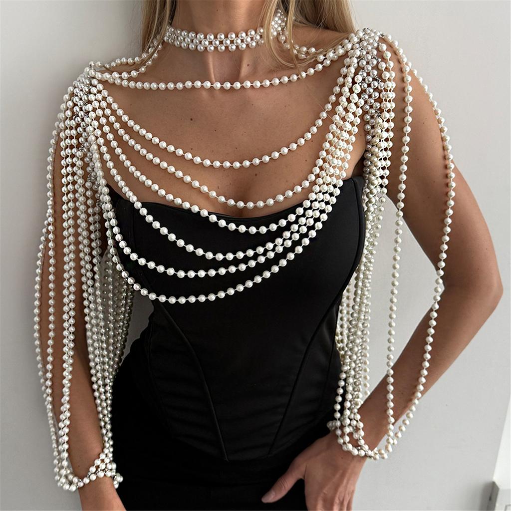 Versatile Pearls Body Jewelry Beaded Cape Featuring Removable Tassels for Multiple Fashion Scenarios Swim Event Ready