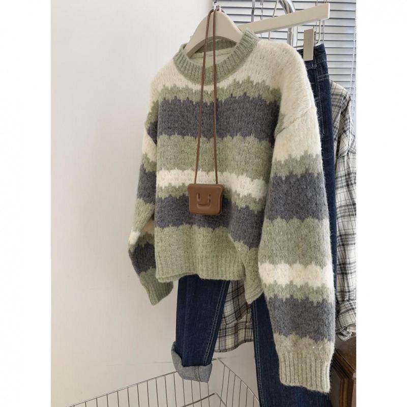 

Женский свитер премиум-класса в полоску из енотового меха - Осень/Зима, Европейский стиль, Плотный, Маленький, Свободного кроя XL (Recommended: 120-135 jin)