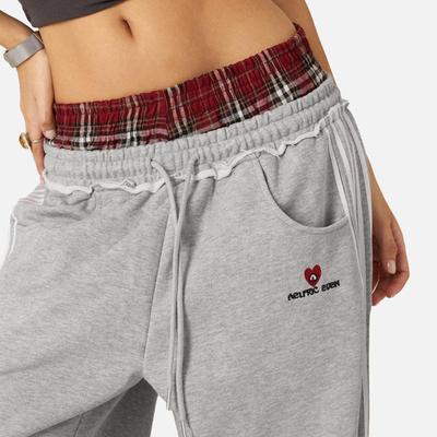 European and American Retro Sports Casual Loose Fitting Men's and Women's Double Waisted Fake Two-piece Sweatpants