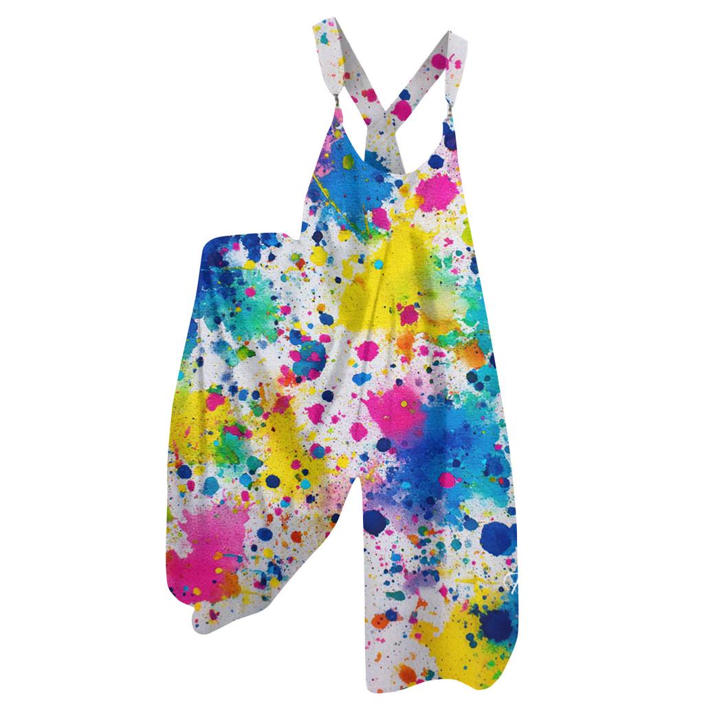 Damen Overalls Print Vintage Jumpsuit (Nicht verstellbare Träger)